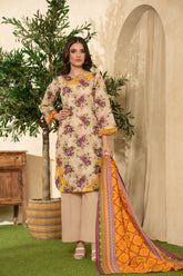 Lime Light Coffee – Digital Printed Chamki Lawn Shirt with Dupatta & Trouser (U2506)